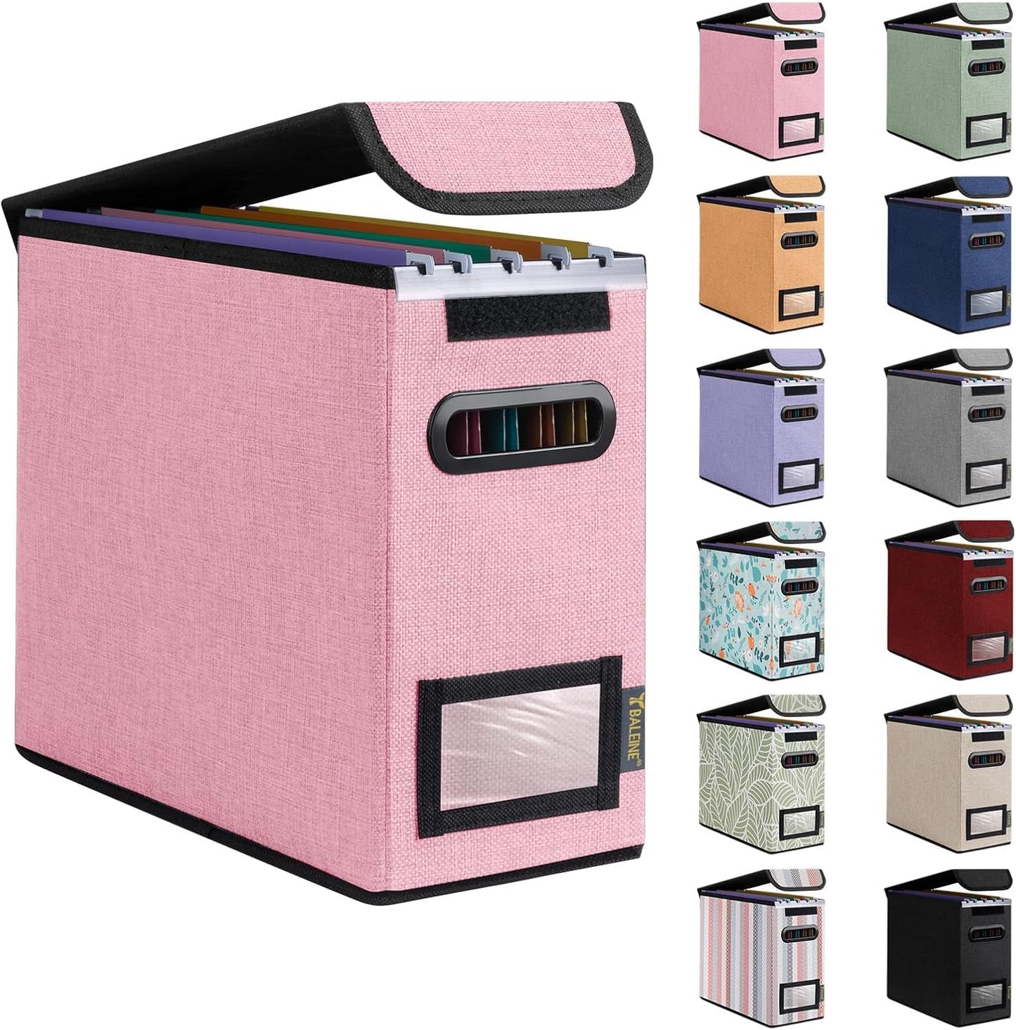 BALEINE File Organizer Box with Lid, Collapsible File Folder Organizer with Plastic Slide, Hanging File Folder Box for Office Document Storage (1 Pack, Black)