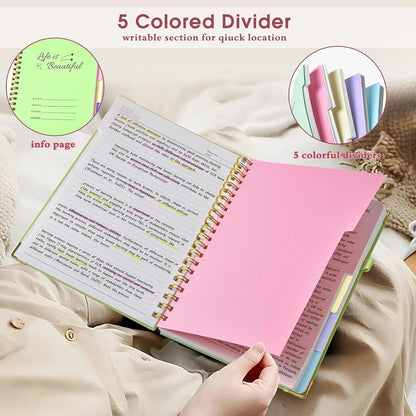 Hardcover Large Spiral Notebook 8.5" x 11" with Removable Dividers Tabs, 300 pages Leather 5 Subject Notebook College Ruled, A4 Journal for Women Men, Notebooks for Work School Note taking,Black