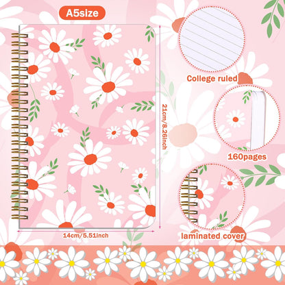 Resurhang 6 Pack A5 Composition Notebook Marble Spiral Notebooks Preppy Cute Aesthetic Hardcover Ruled Composition Books with Ballpoint Pens for School Day Classroom Prize, 5.8 x 8.3 Inch