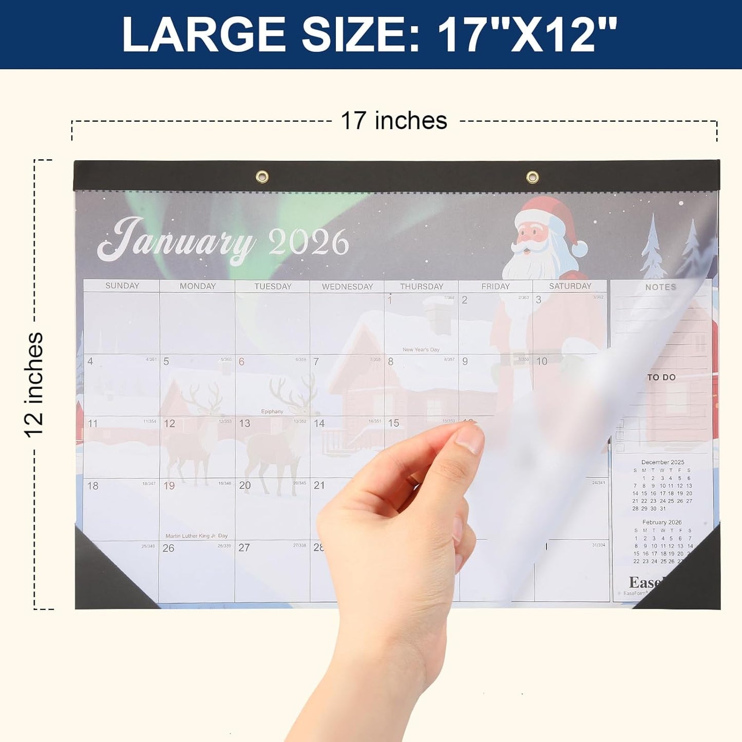 24 Month Desk Calendar 2026-2027, Runs from January 2026 to December 2027, Large 17"x12" Desktop/Wall Monthly Calendar, 2 Year Academic Calendar with Note & To Do for Home, School or office