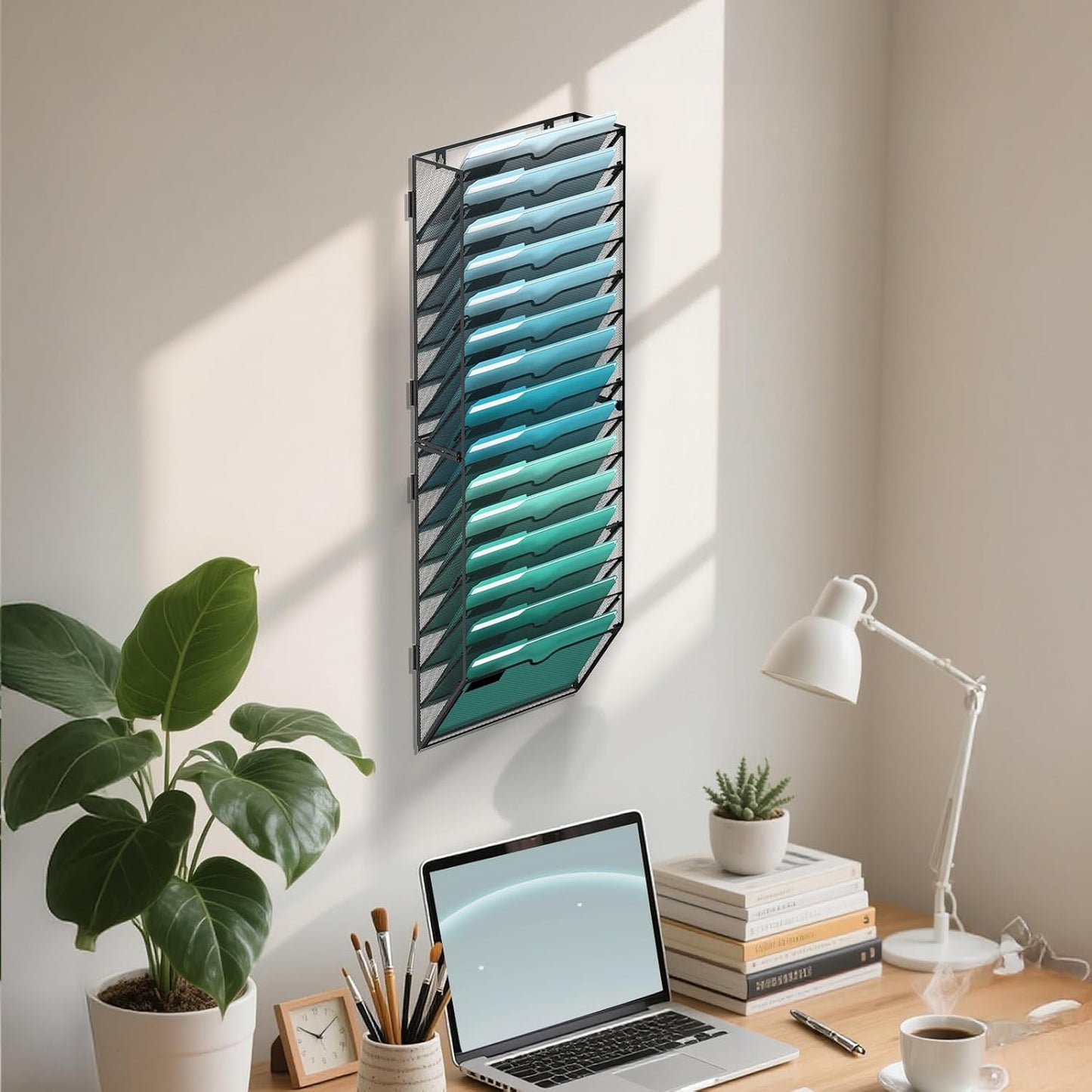 SUPEASY 10-Tier Wall File Organizer, Hanging Wall Files for Papers, Folders, Magazines, Clipboard, Wall Organizer for Office Home School Classroom, Black