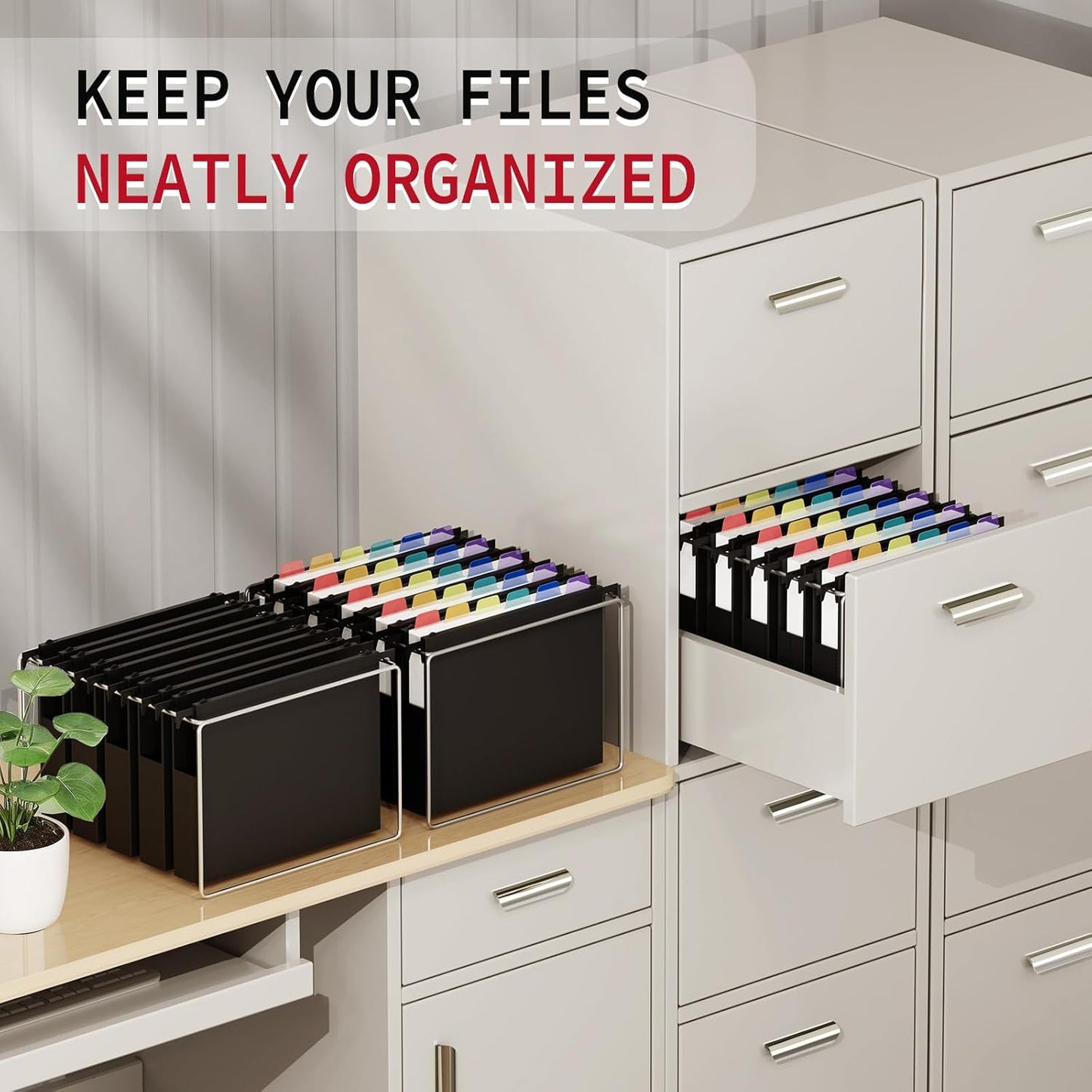 Uquelic Plastic Hanging File Folders Letter Size, 12 Pack Reinforced Heavy Duty Hang Folder with Movable Bright Dividers, Adjustable Tabs, 2" File Organizer for Filing Cabinet, School, Office