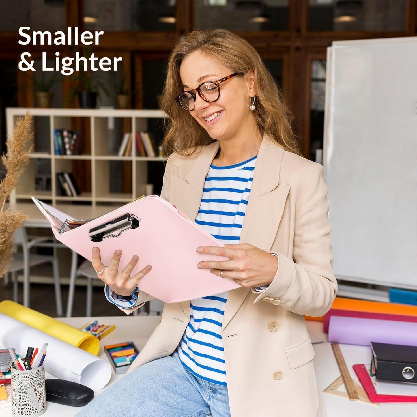 SKYDUE 3 Ring Binder with Clipboard,1 Inch Binder, 13.2" × 10.2" PU Clipboard Binder with Notepad & 5 Dividers with 5 Pockets, Labels, Clipboard Folder Great for School Office(Fit Letter Sized Paper)