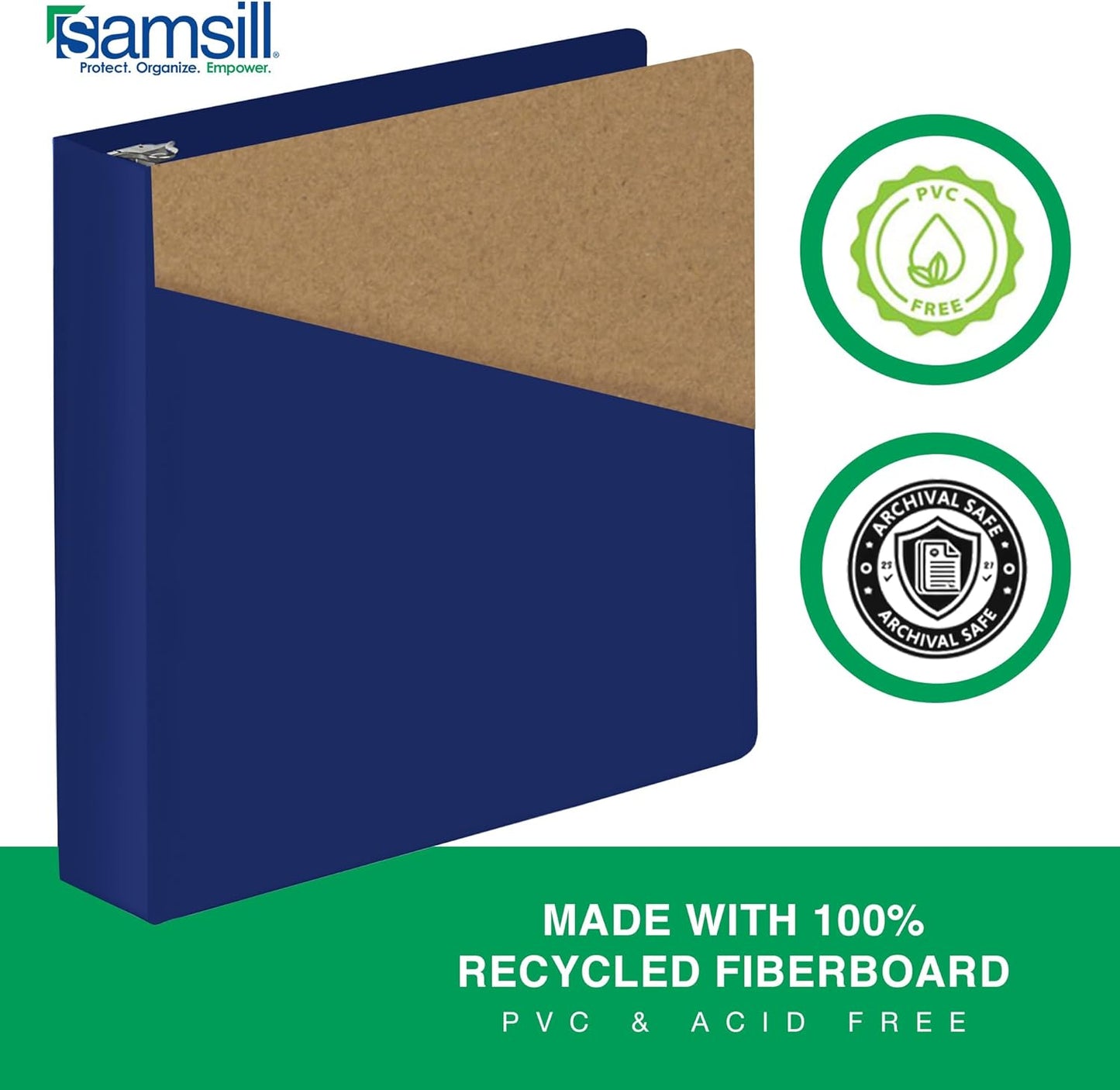 Samsill Durable 4 inch 3 Ring Binder, D Ring Binder, 100% Recycled Chipboard, Black, 2 Pack