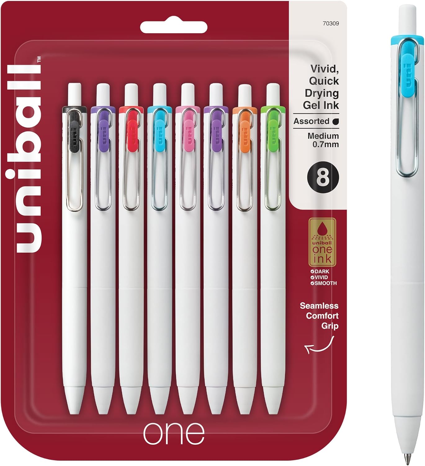 Uni-Ball One Black Retractable Gel Pens 4 Pack with Medium Points, Uni-Ball Click Pens are Fraud Proof and the Best Office, School, and Bible Pens