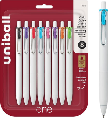 Uni-Ball One Black Retractable Gel Pens 4 Pack with Medium Points, Uni-Ball Click Pens are Fraud Proof and the Best Office, School, and Bible Pens