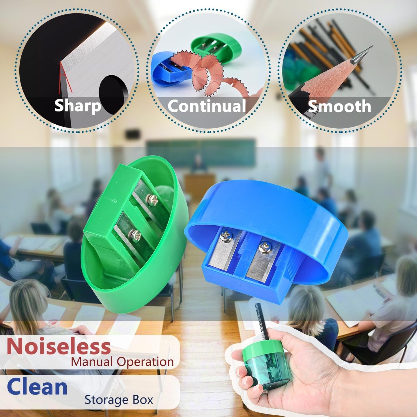 AUSTARK 4Pcs Pencil Sharpeners Manual for Kids Adults, Dual Hole Small Handheld Pencil Sharpener Bulk for Office School Home, Back to School Supplies