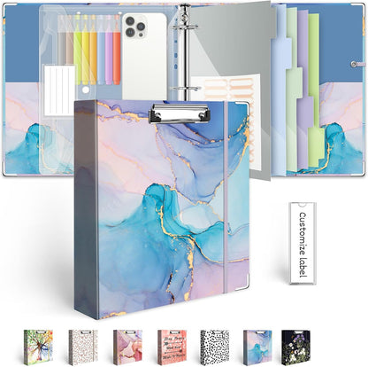 3 Ring Binder 1 Inch, Three Ring Binders Organizer with Clipboard, 5-Tabs Pockets Dividers, Plastic Folder, 18 Divider Stikers, BVSSX Pretty Binder with Pen Loop (Black Weeds, Letter Size)