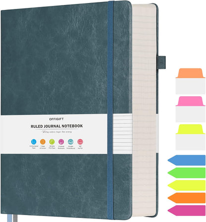 Lined Journal Notebook, Large A5 College Ruled Notebook, 312 Numbered Pages Work Notebook with Index Stickers, 100gsm Thick Paper, Hardcover Vegan Leather Journal for Women Men School Office, Black