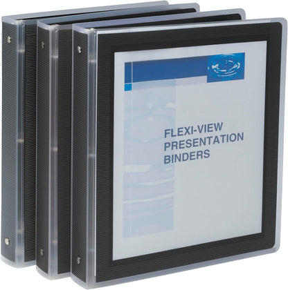 Avery Flexi-View 3 Ring Binder, 1 Inch Round Rings, 3 Black Binders (17686)