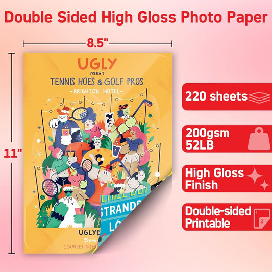 220 Sheets Photo Paper Glossy Inkjet 8.5x11 44lb 160Gsm A4 Letter Size Suitable for All Dye Ink Printers for Calendar Menu Brochure Paper Flyers Paper, Cards