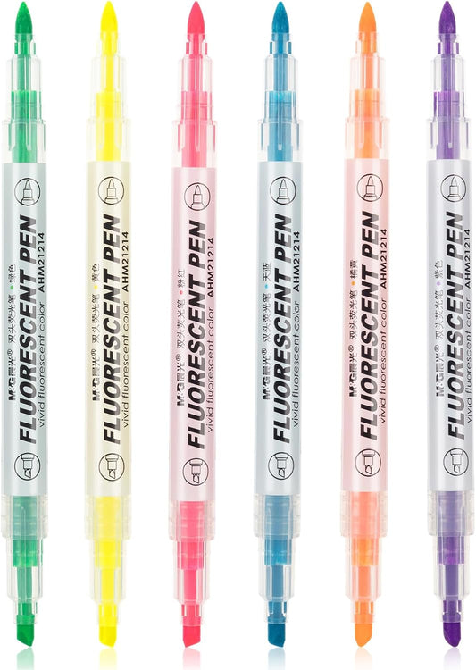 M&G 6 Pcs Dual Tip Highlighters, Chisel & Fine Tip Multicolor Highlighter Pens, Quick Dry, No Bleed, Assorted Bright Colors for Office Documents, Journaling, Planners, and Everyday Organization