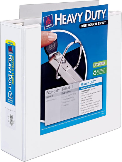 Avery Heavy-Duty View 3 Ring Binder, Extra Wide, 2" EZD Rings, 1 White Binder (01320)