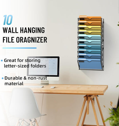 SUPEASY 7-Tier Mesh Wall File Holder, Hanging Wall File Organizer, Office Organization for Papers, Mails, Folders, Files Clipboard Magazine Rack, Black