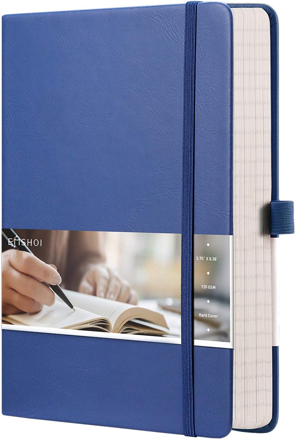 EMSHOI Graph Paper Notebook - 256 Pages A5 Graph Notebook/Journal, Hard Cover, 120gsm Thick Paper, Smooth PU Leather, Inner Pocket, 5.75'' × 8.38''-Black