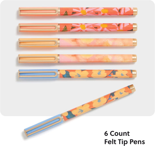 U Brands Catalina Felt Tip Pens, Pen Set of 6 Black Ink Pens, Artist Touch, Medium (0.7 mm) Point