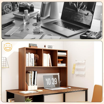 Tangkula Desktop Bookshelf, Countertop Storage Hutch with 5 Shelves for Computer Desk, Desk 3-Tier Display Rack, Multipurpose Wood Desktop Hutch Storage Organizer for Dorm Office Home