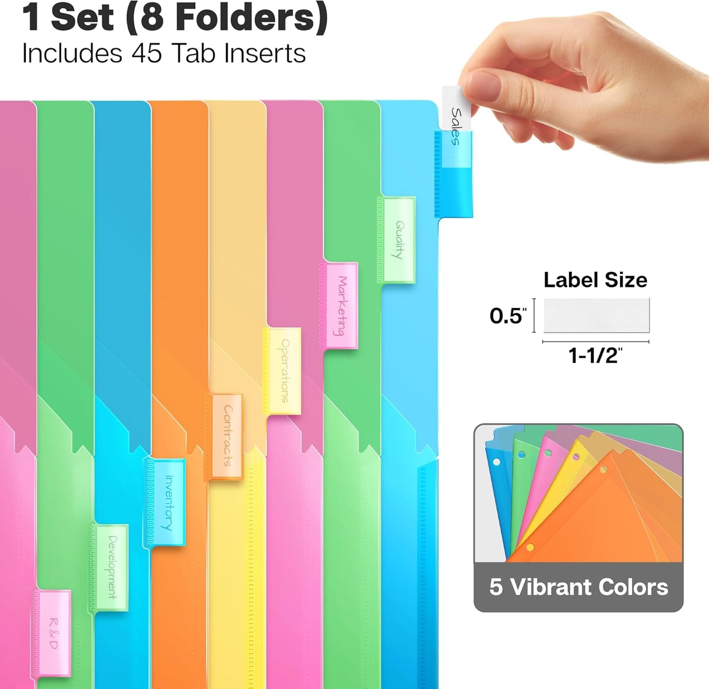 Dunwell 8-Tab Dividers with Pocket for 3-Ring Binders (3 Sets, 24 Count), Plastic One Pocket Dividers with Tabs, Slash File Jackets 3 Hole Punched for 8.5x11 Paper, Poly Pocket Notebook Dividers
