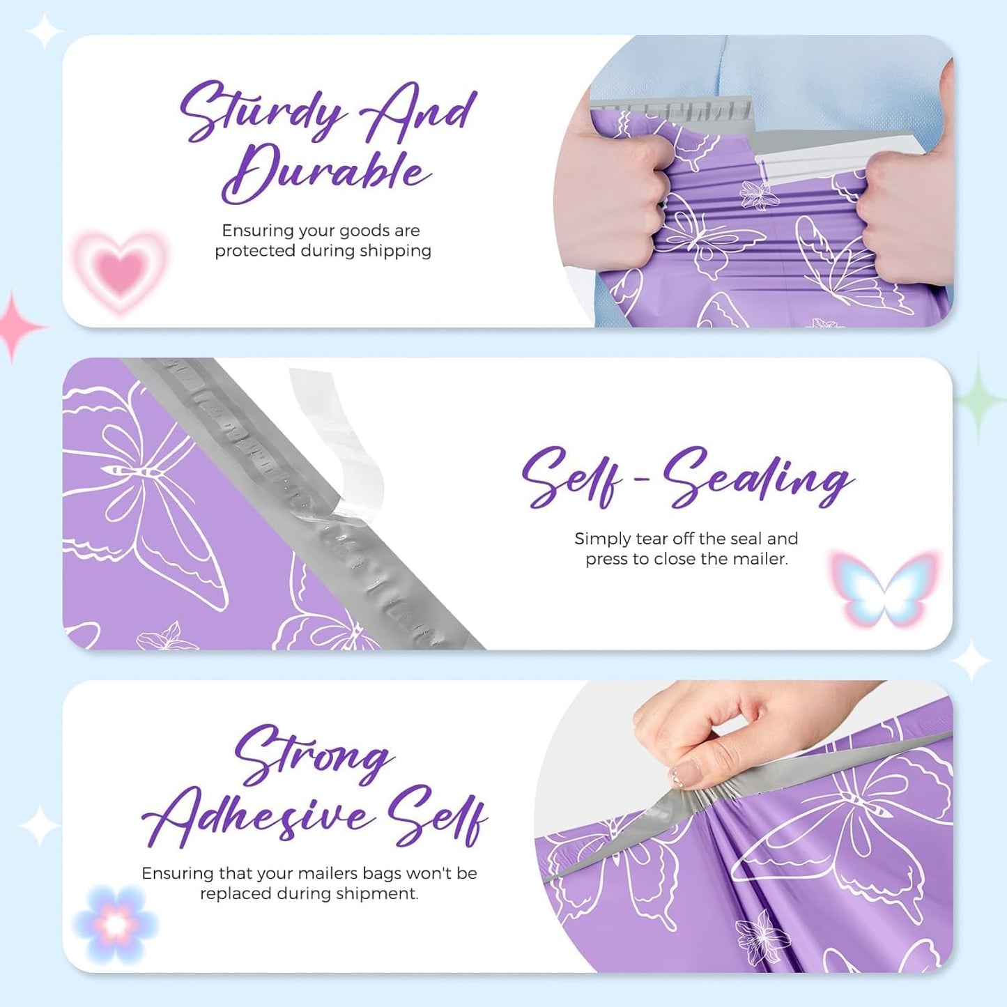 Metronic Cute Poly Mailers 10x13" 50pc Small Shipping Bags, Strong Adhesive Mailers Poly Bags for Business, Waterproof Mailing Envelopes for Packing Shipping Clothes Gifts, Gradient BluePink