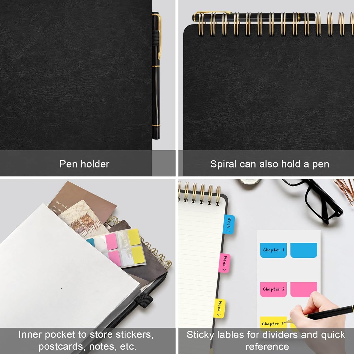 A5 Top Spiral Notebook, Large Leather Hardcover Top Bound Steno Pads, 240 Pages 100 gsm Thick Lined Paper Left Handed Notebook Journal for Work, School, Meeting Writing - Brown, 5.9" x 8.5"