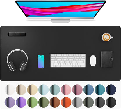 Aothia Leather Desk Pad Protector, Mouse Pad, Office Desk Mat, Non-Slip PU Leather Desk Blotter, Laptop Desk Pad, Waterproof Desk Writing Pad for Office and Home (Black,36" x 17") - Colors A