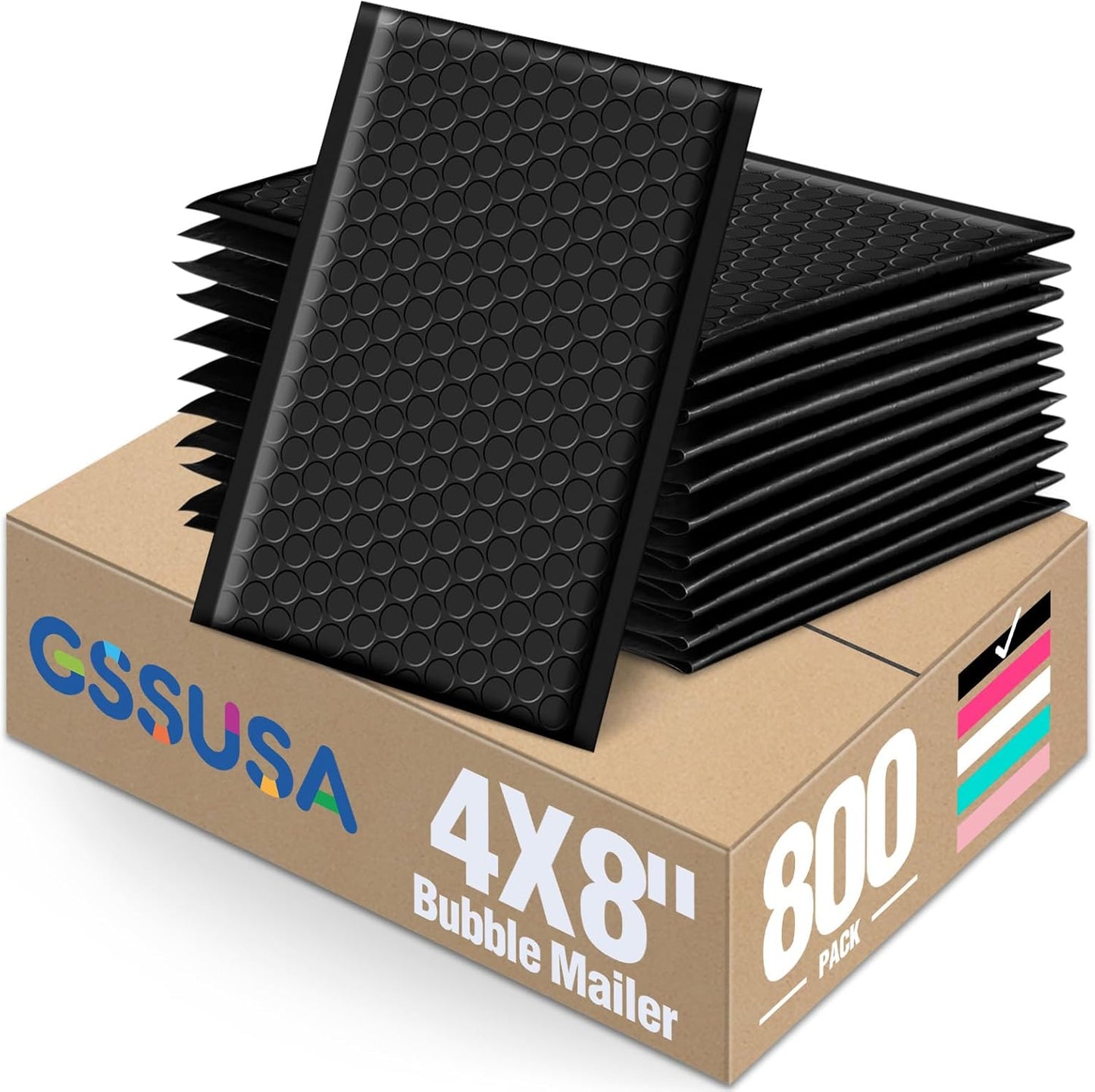 GSSUSA Black Bubble Mailers 4x8 Inches 50 Pack, Usable Size 4X7" Bubble Envelopes for Small Business, Padded Envelope, Shipping Mailers, Packaging Bags, Mailing Envelopes, Shipping Supplies