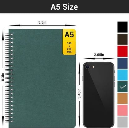 EUSOAR Spiral Notebook, A5 12packs 5.5"X8.3" 120 Pages Lined Travel Writing Notebooks Journal, Memo Notepad Sketchbook, Students College Office Business Subject Diary Ruled Book Journal-Black Cover