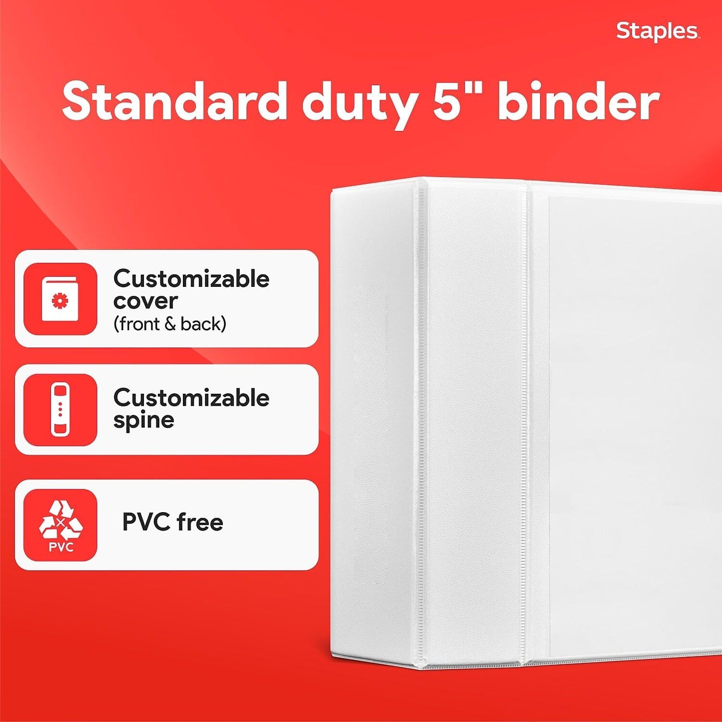 Staples Standard 2-Inch 3-Ring View Binder, Holds Up to 450 Sheets, Orange, Durable Binder for Office & School
