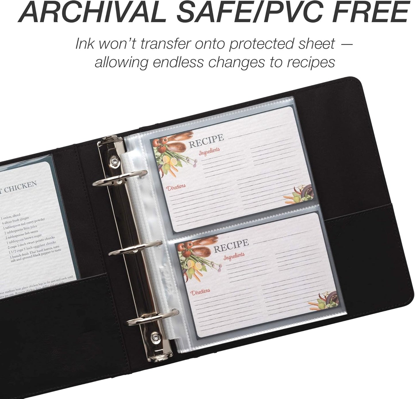 Samsill 8 Tab Recipe Dividers, Recipe Sleeves, Sheet Protector Dividers, with Tab Inserts, Clear, Super Heavyweight, Top Loading, 3 Hole Punched for Standard Letter Size Binders, Archival Safe