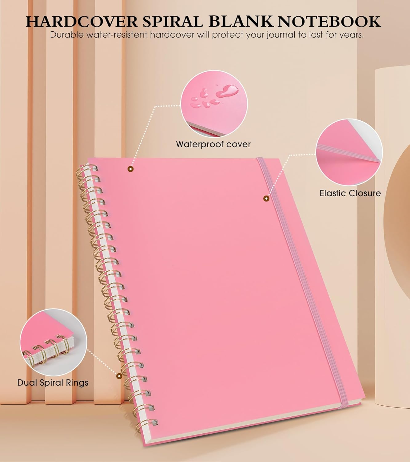 Spiral Notebook Journal 8.5” x 11”, A4 Large Pink Notebooks for Women Men, College Ruled Lined Journal, 100 GSM Paper, Plastic Hardcover Spiral Bound Journals for Work School Note Taking Business