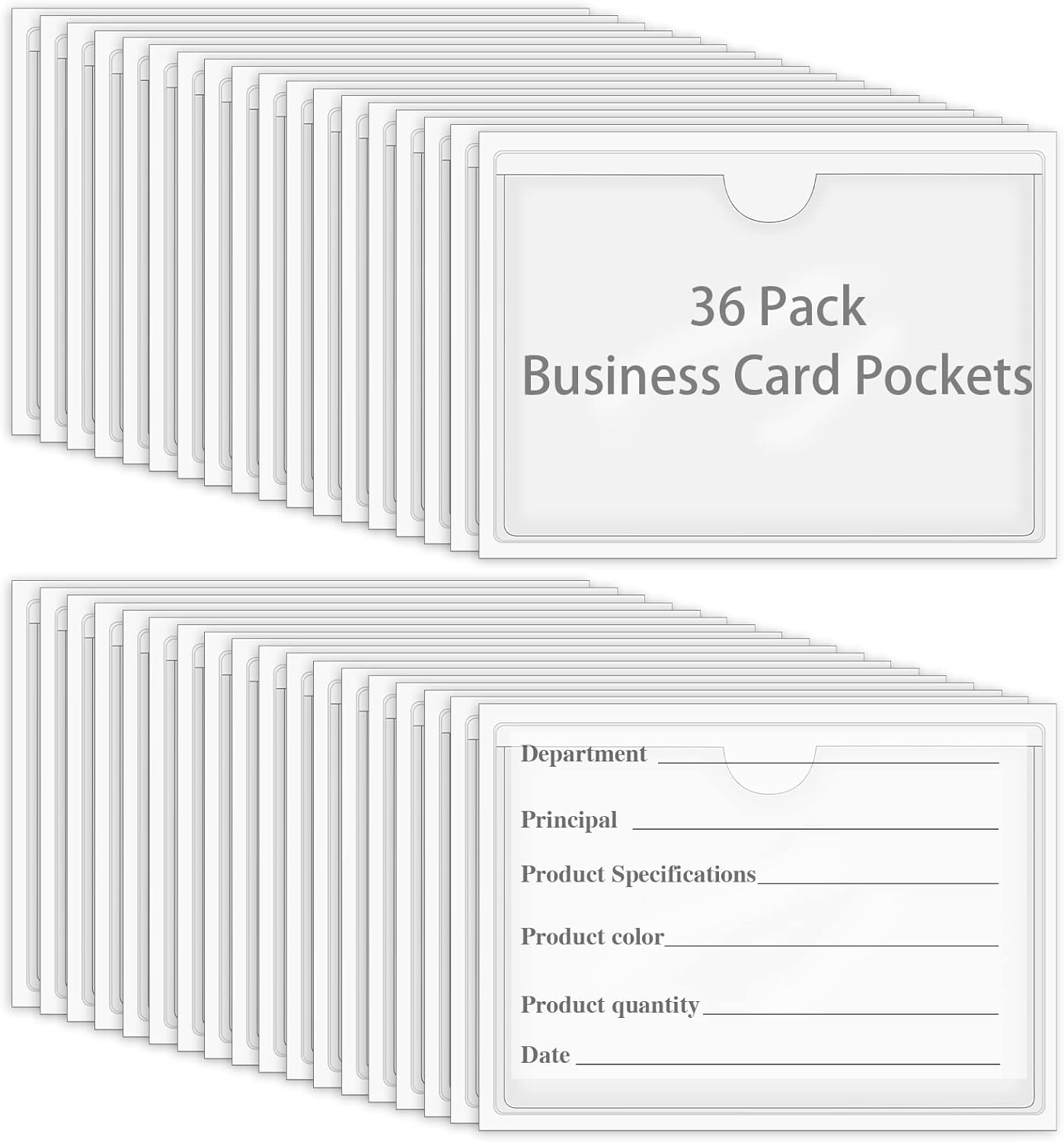 36 Pack 3" x 5" Index Card Holder Adhesive Plastic Label Holders Clear Tote Bag Labels Stickers for Organizing Storage Bins Library Card Shelves