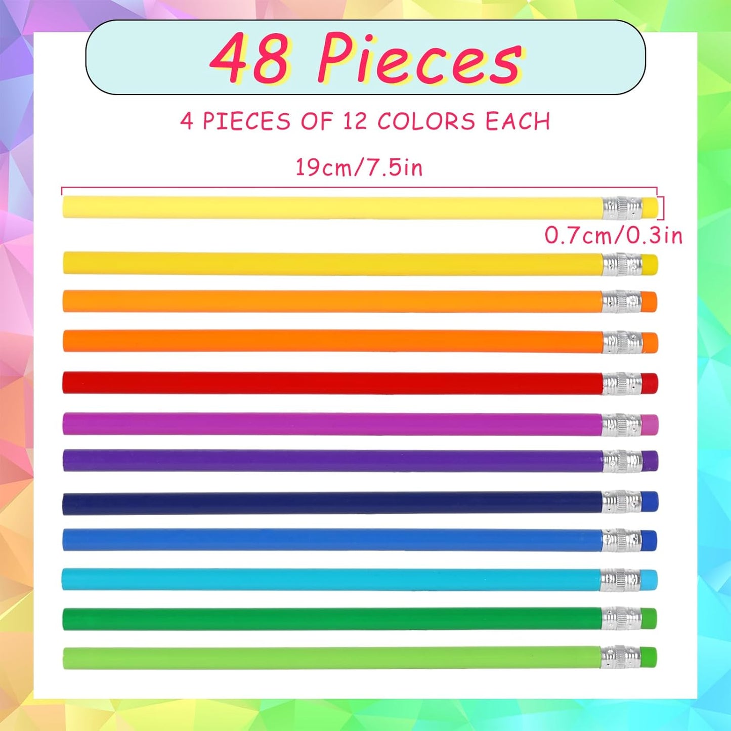 Whaline 48Pcs Colorful Pencils with Erasers Back to School Rainbow Color Wooden Pencil Unsharpened Writing Drawing Pencil for Students Graduation School Office Stationery Gift