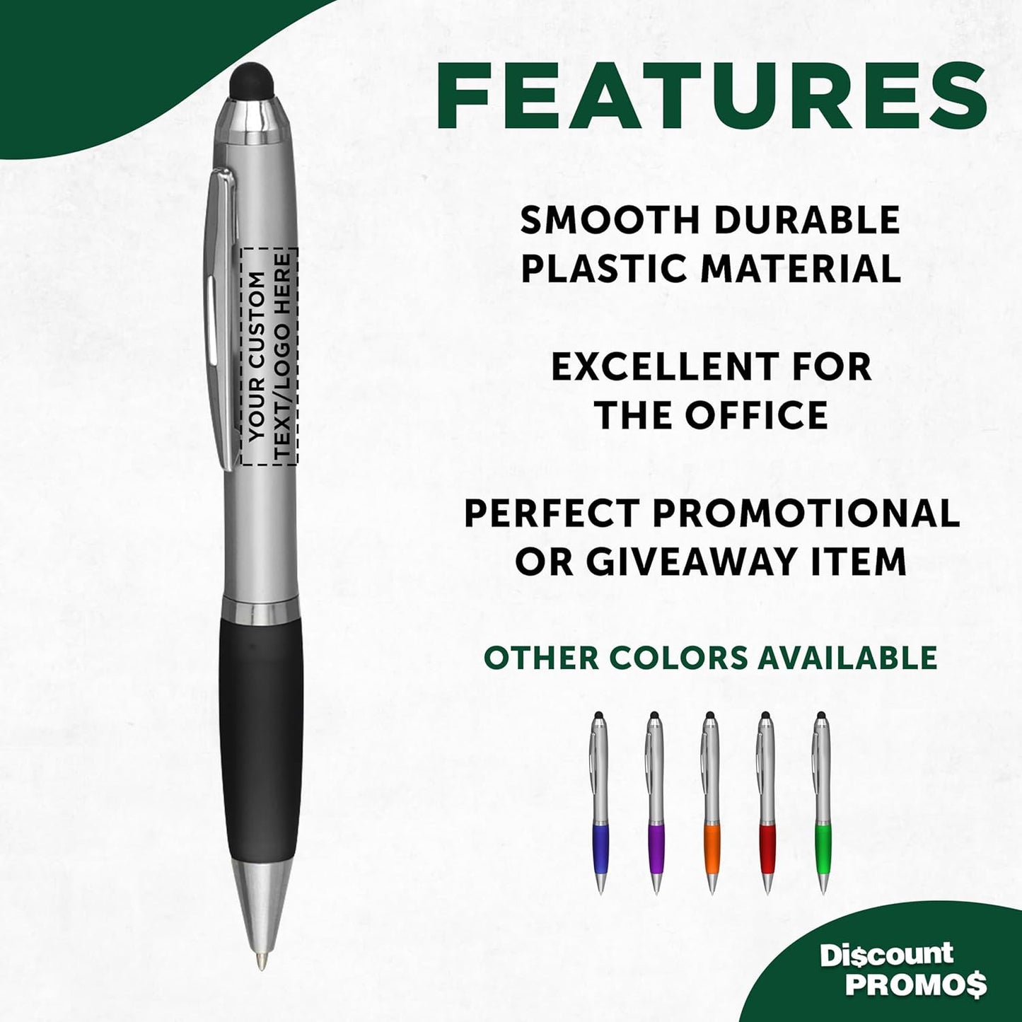 DISCOUNT PROMOS Custom Stylus Ballpoint Pens Set of 10/50/100, Personalized Bulk Pack - Black Ink, Great for Office, School, Business, Tradeshows, Events - Purple
