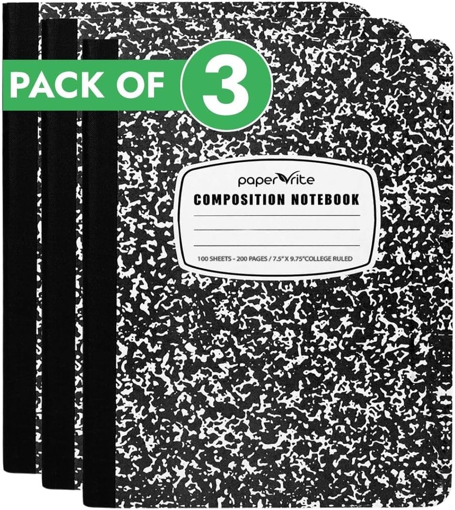 College Ruled Composition Notebook Black Marble | 100 Sheets | 9.75 x 7.5 Inches | Durable Sewn Binding for School & Office Use (12)