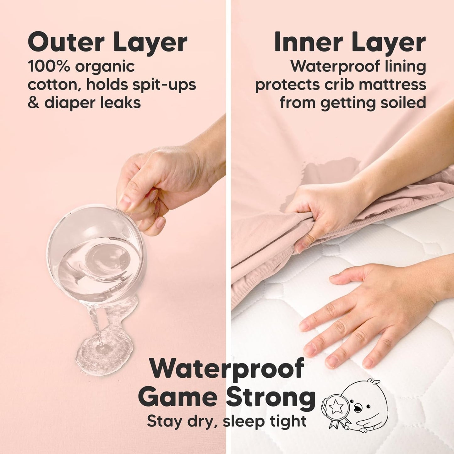 2-Pack Waterproof Crib Sheets for Boys, Girls - 52x28 Fitted Organic Cotton Baby Crib Sheets, Toddler Mattress Protector Cover, Washable, Soft & Durable Baby Bedding Essentials(Pine Grove)