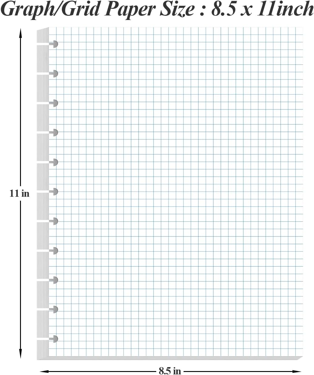 A4 TUL Discbound Grid Filler Paper - 11 Disc Graph Paper, Letter Size 100Sheets / 200Pages Loose-Leaf Paper, 100gsm White Paper, 8.5'' x 11''