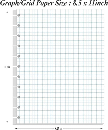 A4 TUL Discbound Grid Filler Paper - 11 Disc Graph Paper, Letter Size 100Sheets / 200Pages Loose-Leaf Paper, 100gsm White Paper, 8.5'' x 11''