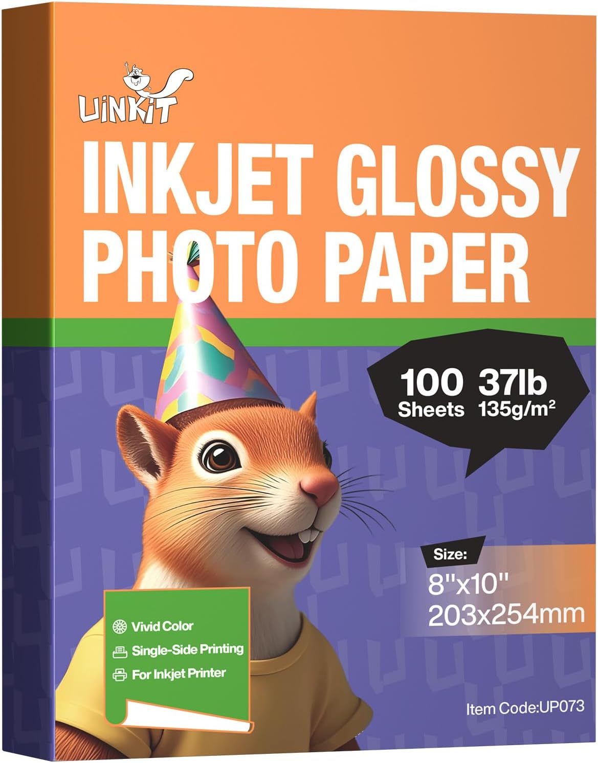 Uinkit 37lb Thin Flyer Paper Glossy 8.5x11 Inkjet 100 Sheets Single Side DIY Chip Bag 135gsm Printer Picture for Inkjet Printer with Dye Ink Letter size A4 Brochure (8.5X11X100)