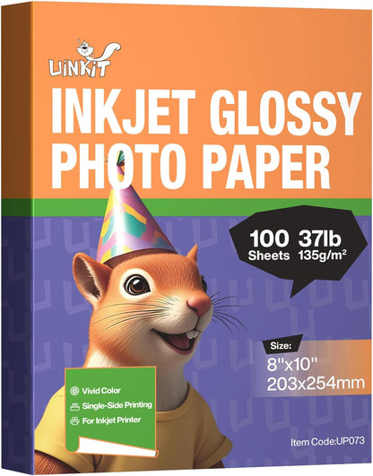 Uinkit 37lb Thin Flyer Paper Glossy 8.5x11 Inkjet 100 Sheets Single Side DIY Chip Bag 135gsm Printer Picture for Inkjet Printer with Dye Ink Letter size A4 Brochure (8.5X11X100)
