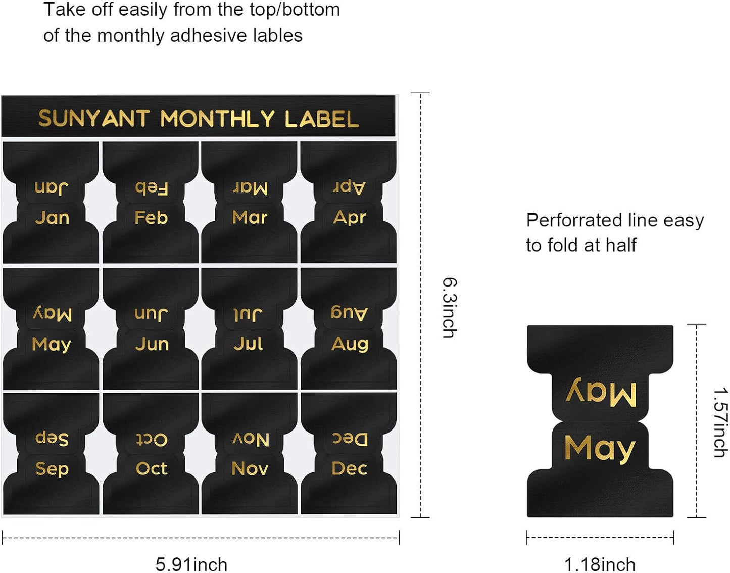 Outus 24 Pieces Monthly Adhesive Tabs for Planner - Designer Accessories Monthly Tabs Stickers Decorative for Office Planners Organizations Sturdy Notebook Planners Journal(Black)