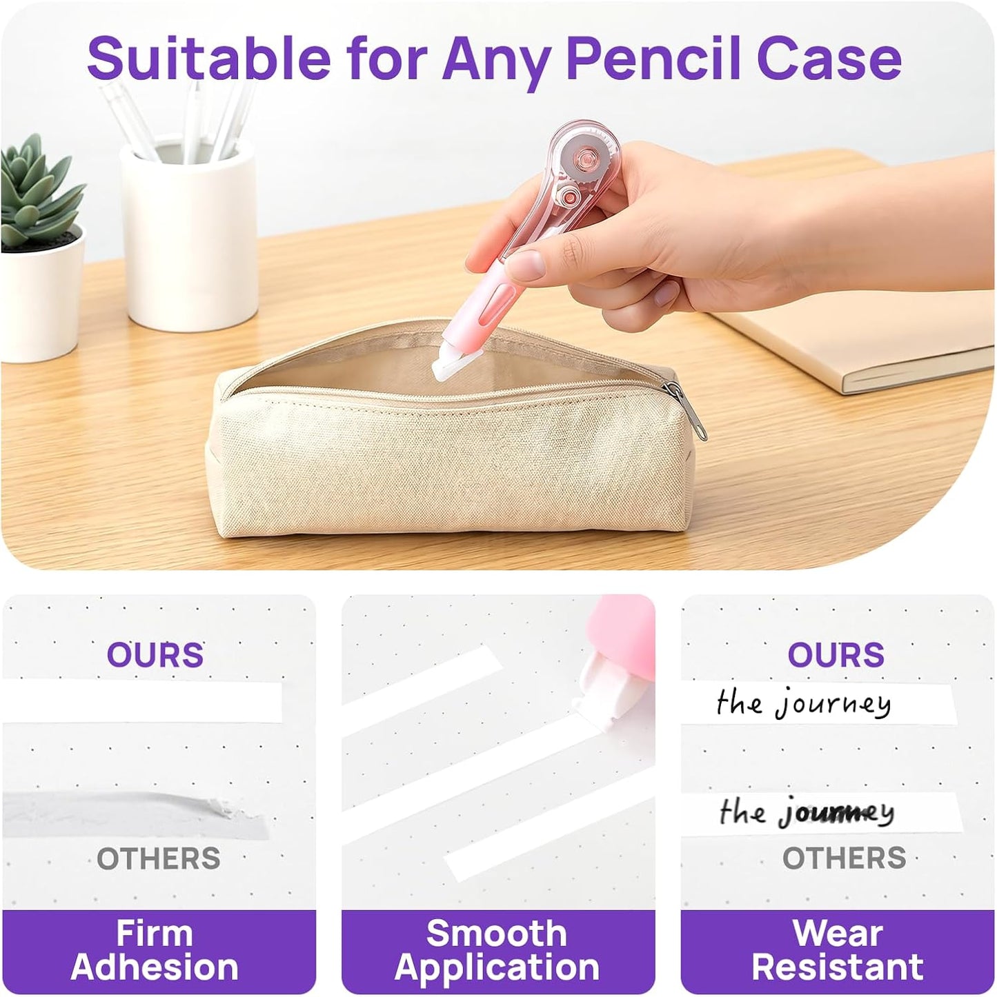 19.69ft Correction Tape Pens, Dry Instantly Correction Tape, Smooth Application, Stretch Resistant, Easy to Use Pen Style Applicator for School Office Supplies
