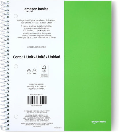 Amazon Basics 4x4 Graph Ruled Spiral Notebook, Poly Cover, 100 Sheets, 9" x 11", Coral, 3 pack