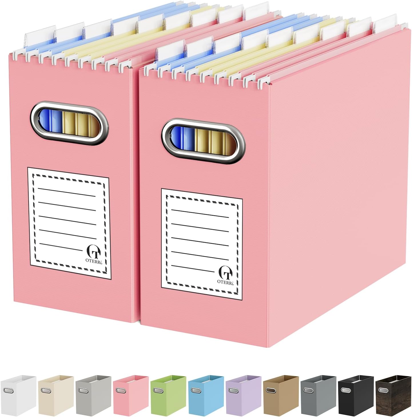 Oterri File Organizer Box, Portable Collapsible Cardboard File Folder Organizer with Handle for Letter Size Hanging Files, Document Storage Box for Home Office & Classroom (4 Packs, Black)