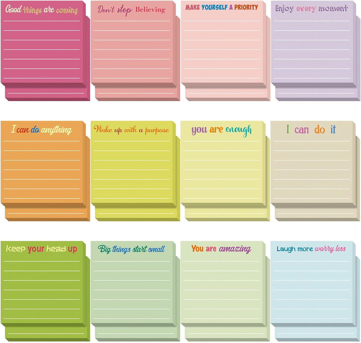 Yinder 48 Pcs Inspirational Sticky Notes Cute Motivational Sticky Notes Pad End of Year Employee Appreciation Gifts Bulk for Teacher Nurse Coworkers Office Supplies 3 x 3'' (Thank You,Dark Color)