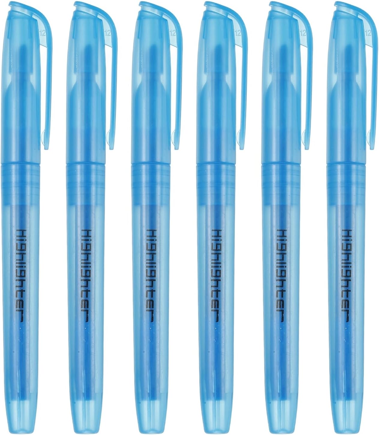 PATIKIL Blue Highlighter, 6 Pack High Lighters No Bleeds Highliters Pens Neon Clear View Bright Quick Dry Pocket Marker Pen Sticks Chisel Tip Cute for Books Office Adults, Transparent