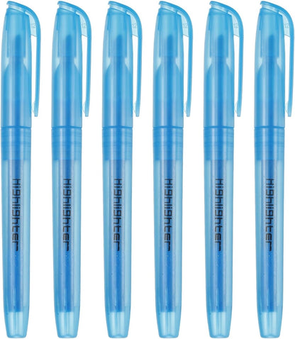 PATIKIL Blue Highlighter, 6 Pack High Lighters No Bleeds Highliters Pens Neon Clear View Bright Quick Dry Pocket Marker Pen Sticks Chisel Tip Cute for Books Office Adults, Transparent