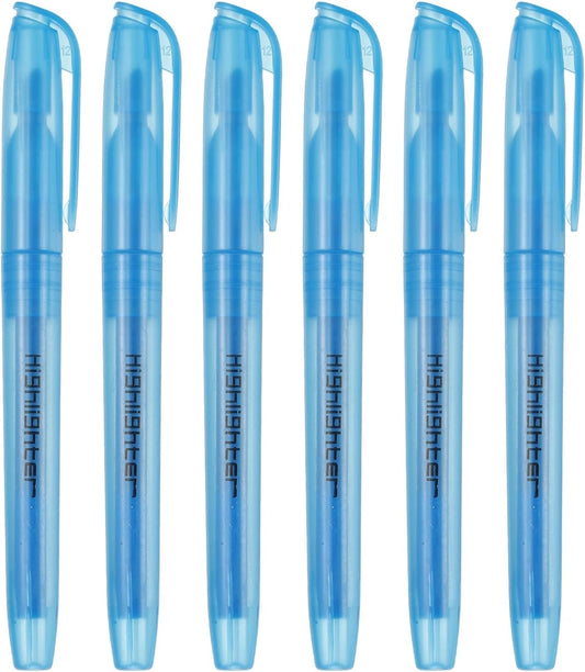 PATIKIL Blue Highlighter, 6 Pack High Lighters No Bleeds Highliters Pens Neon Clear View Bright Quick Dry Pocket Marker Pen Sticks Chisel Tip Cute for Books Office Adults, Transparent