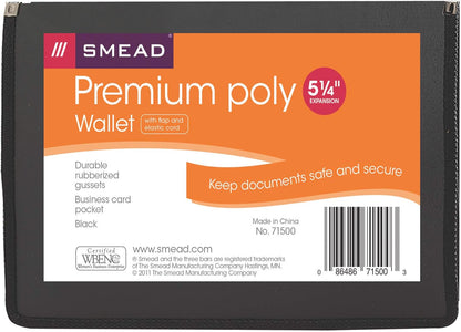 Smead Poly Wallet, Accordion File Organizer for File Folders, Legal Size, Black, 5-1/4 inch Expansion, Office Supplies, Document Organizer (71510)