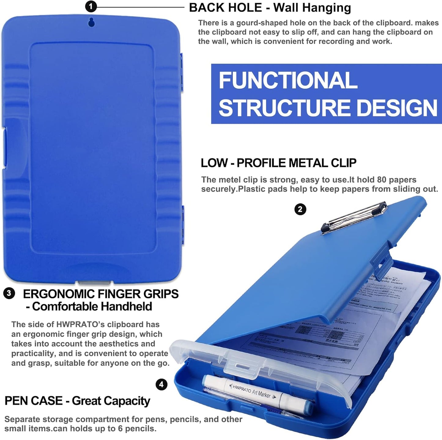 HWPRATO Clipboards Organizer Clipboard with Storage Nursing Clipboard Foldable File Folder Plastic Folio with Storage Case for Teacher,Kids,Doctor,Offices (Retro Blue)