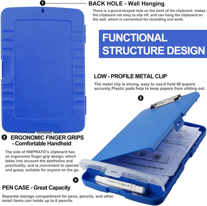 HWPRATO Clipboards Organizer Clipboard with Storage Nursing Clipboard Foldable File Folder Plastic Folio with Storage Case for Teacher,Kids,Doctor,Offices (Retro Blue)